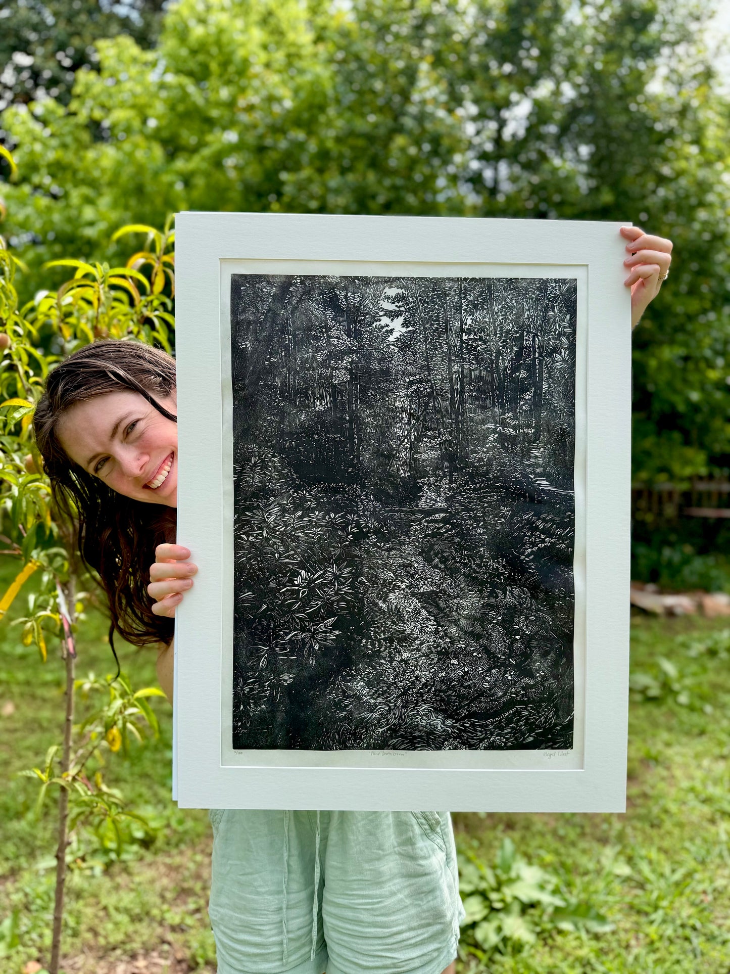 “View Downstream” Linocut