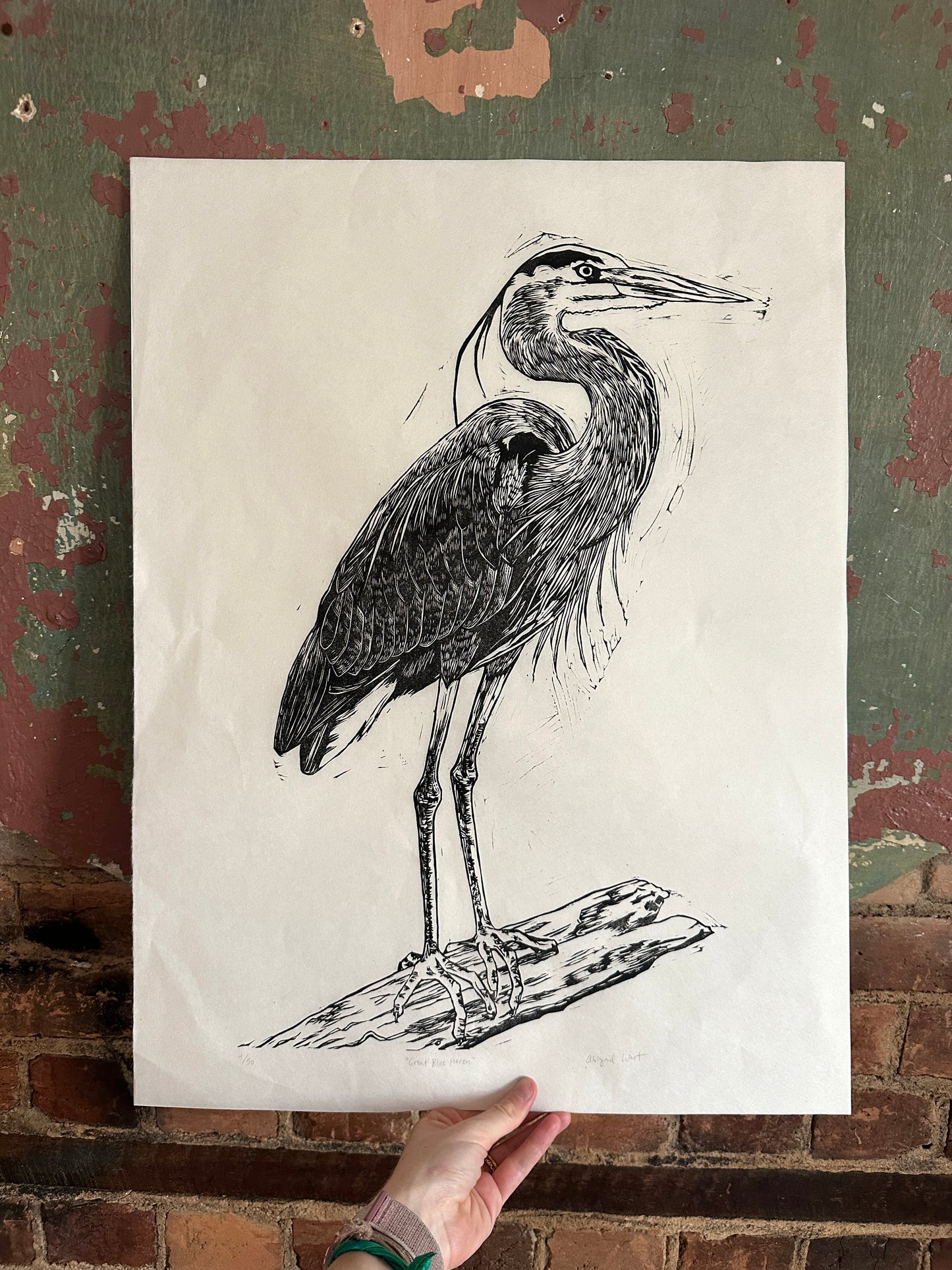 Great Blue Heron Block Print