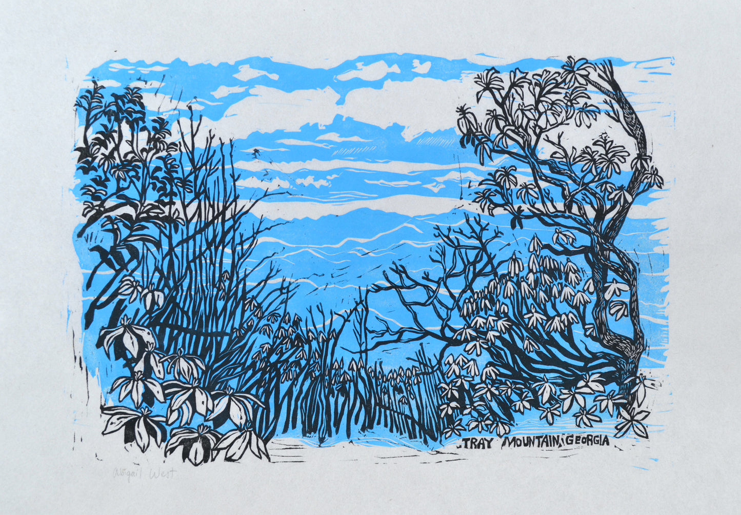 Tray Mountain in December Lino Print