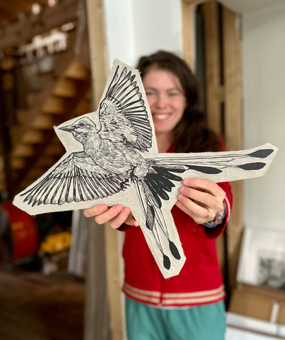 Scissor-tailed Flycatcher Linocut Print