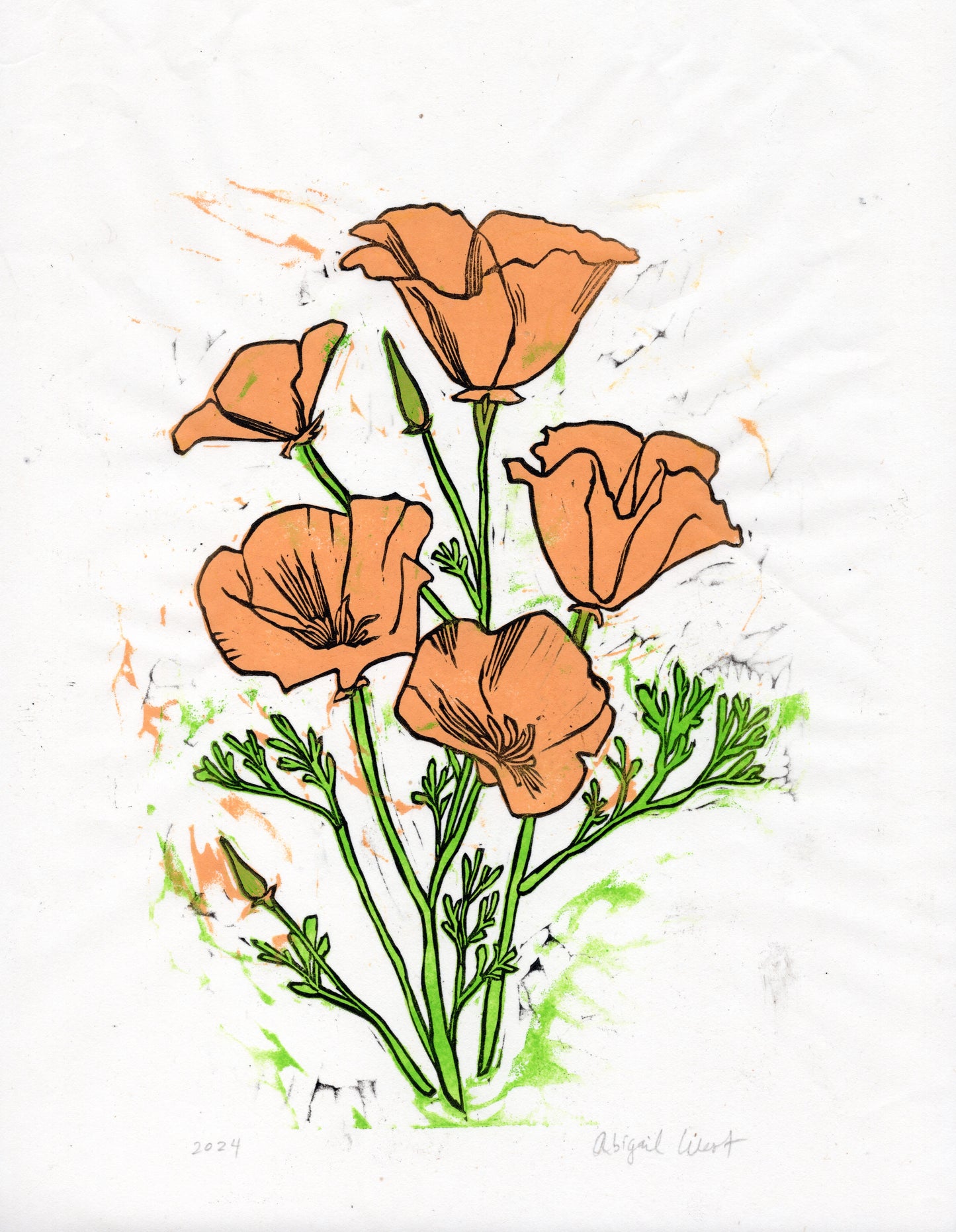 California Poppies Block Print