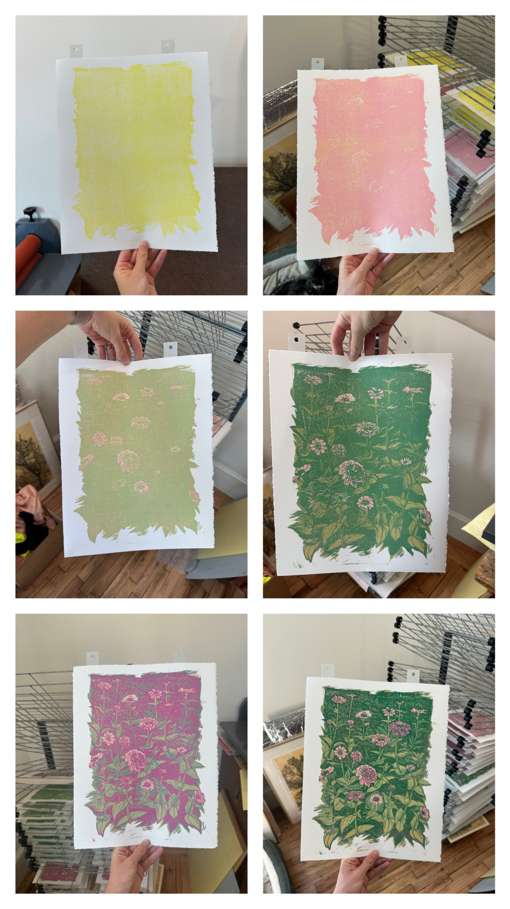 "Zinnia Garden" Linocut Reduction Print