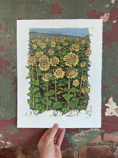 "Tuscan Sunflowers" Linocut Reduction Print