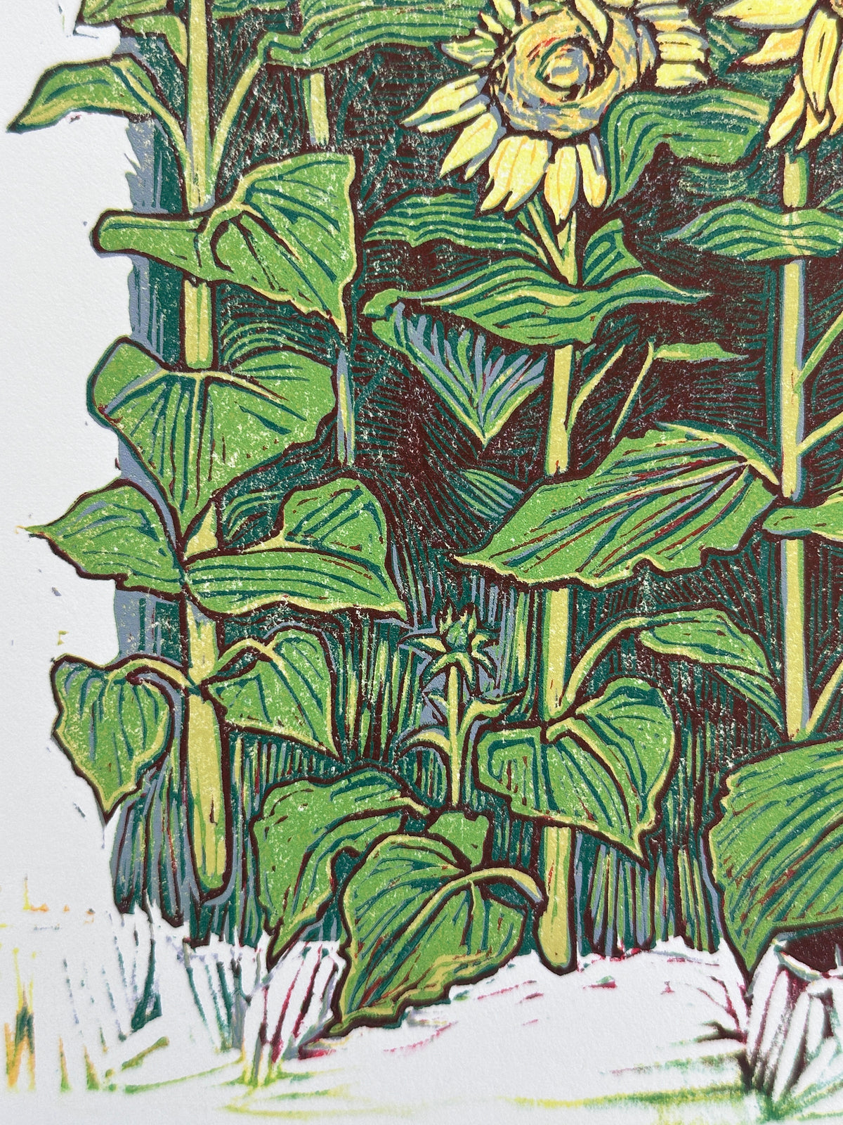 "Tuscan Sunflowers" Linocut Reduction Print