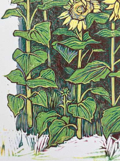 "Tuscan Sunflowers" Linocut Reduction Print