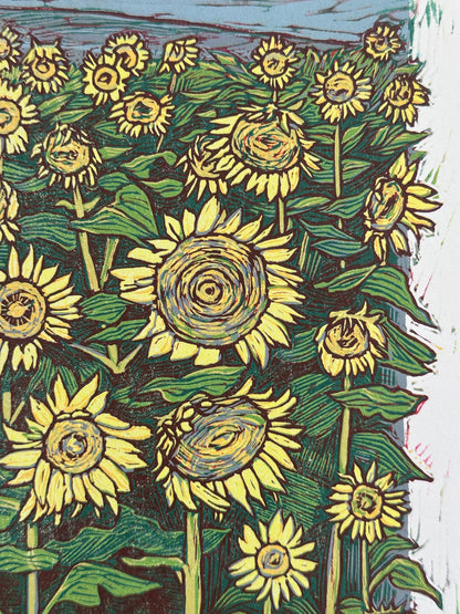 "Tuscan Sunflowers" Linocut Reduction Print