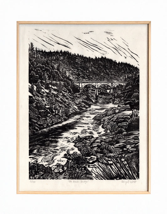 "No Hands Bridge" Linocut Print