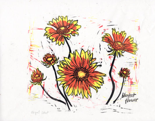 Blanket Flower (Indian Blanket) Linocut Print