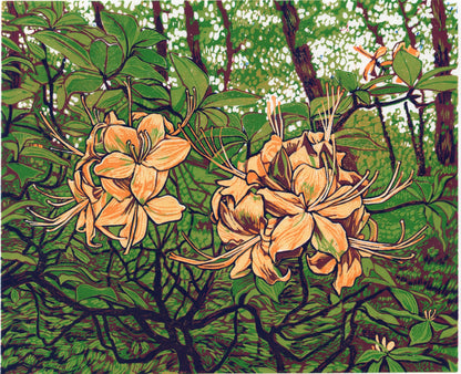 Flame Azaleas - Linocut Reduction Print