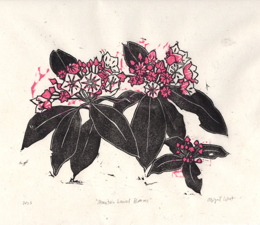 "Mountain Laurel Blooms" Linocut Print