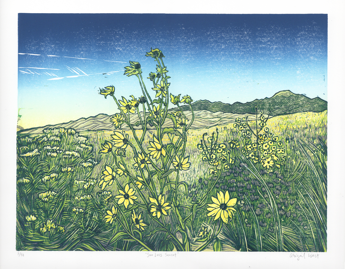 "San Luis Sunset" Reduction Linocut Print