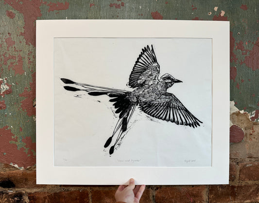 "Scissor-tailed Flycatcher" Linocut Print